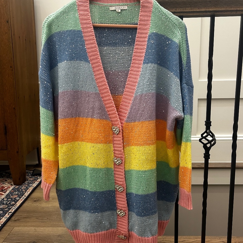 Olivia Rubin Rainbow Mika Sweater with embellished heart buttons 🌈 ❤️